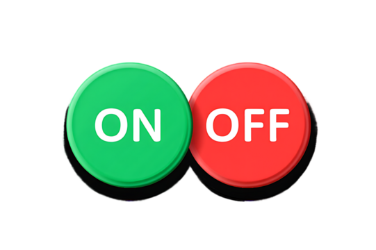 On and Off Toggle Switch Buttons  on transparent background.