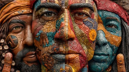 A mosaic of faces from around the world forming a peace sign, vibrant and harmonious