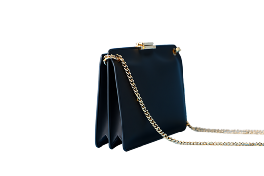 Black leather suitcase isolated on the transparent background.