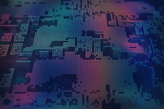 Abstract digital circuit board with vibrant neon colors and futuristic glowing effects