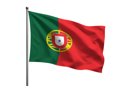 Portugal waving flag on a pole PNG