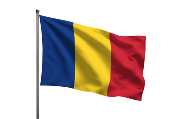 A waving flag of Romania on a metal pole