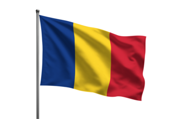 A waving flag of Romania on a metal pole