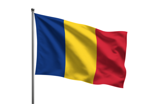 A waving flag of Romania on a metal pole