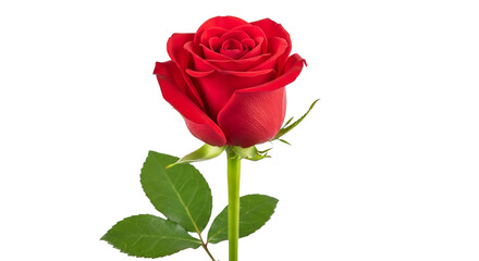 Elegant red rose flower with stem and leaves isolated on transparent background