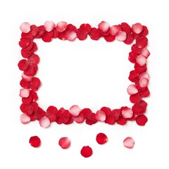 Obraz premium Red and pink rose petals arranged in a rectangular frame, isolated on white background