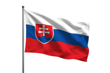 A waving Slovakian flag on a silver pole