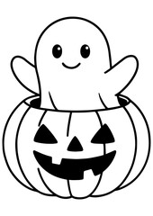 Black and white vector of a ghost peeking from a Jack o Lantern, perfect for Halloween, engraving, engrave laser, prints, and creative projects
