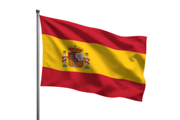 A waving Spanish flag with a pole in a patriotic display of Spain