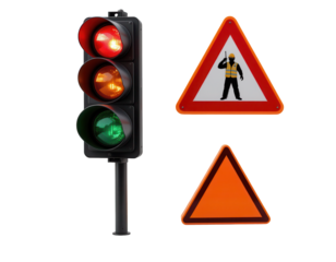 Traffic Signal with Warning Signs for Road Safety and Construction