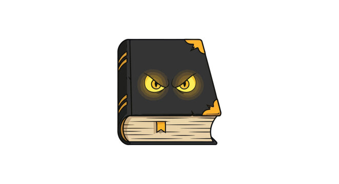 Mysterious Black Book with Glowing Evil Eyes and Golden Corners.