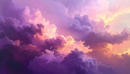 A breathtaking skyscape of swirling clouds bathed in vibrant hues of pink, purple, and orange, capturing a majestic sunset