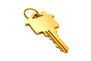 gold house and gold key, on a transparent background, 3d render