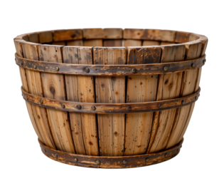 Rustic wooden basket for storage or decoration in home or garden