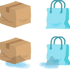 破損した荷物のダンボールと紙袋