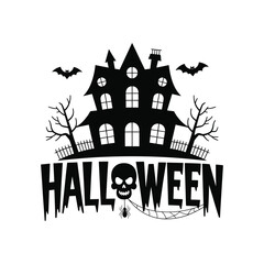 Haunted House with Skull and Spider – Halloween Illustration