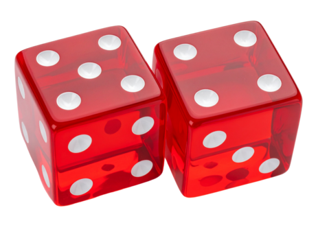  Classic Red Casino Dice Pair with White Pips, Flat Lay PNG