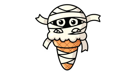 Cartoon Mummy Ice Cream Cone Character for Halloween.