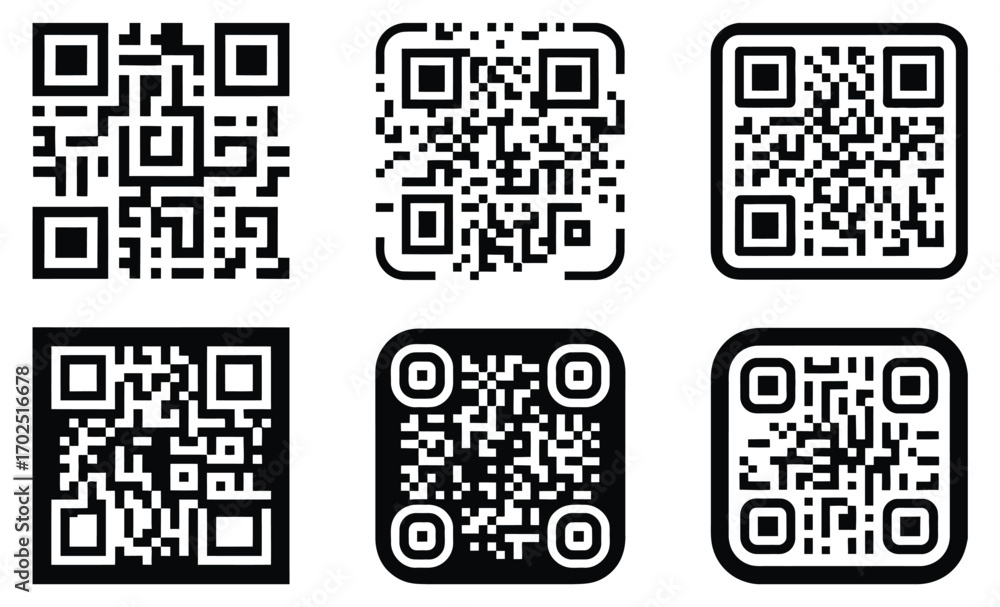 Aufkleber a collection of various quick response code icons for scanning with a mobile device, representing di