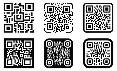 Fototapeta premium A collection of various Quick Response code icons for scanning with a mobile device, representing digital information and modern technology