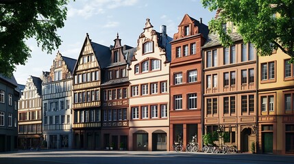 Naklejka premium Elegant European street lined with modern and classic architecture image