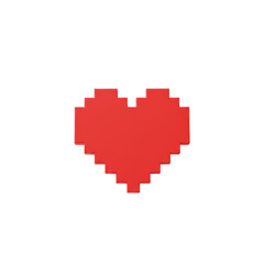 Fototapeta premium Vibrant pure red pixelated 8-bit heart icon with distinct pixels, subtly floating on a pristine transparent background, concept of digital connection and retro nostalgia