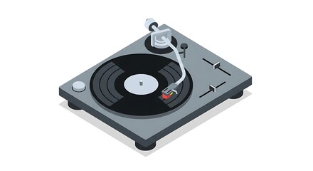 Fototapeta premium Isometric Turntable with Vinyl Record and Audio Controls