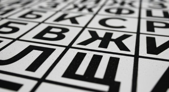 Cyrillic alphabet grid pattern on white surface