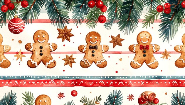 Festive gingerbread cookies with Christmas sprigs