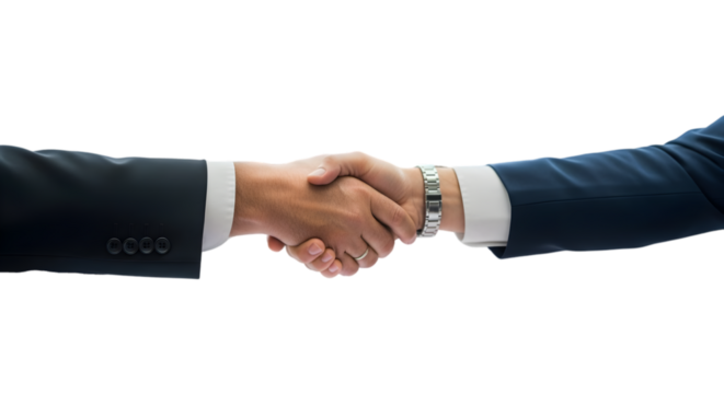Two businessmen shaking hands signifying a successful business deal or partnership