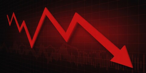 Red arrow graph falling down showing financial crisis and loss