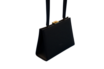 Black leather suitcase isolated on the transparent background.