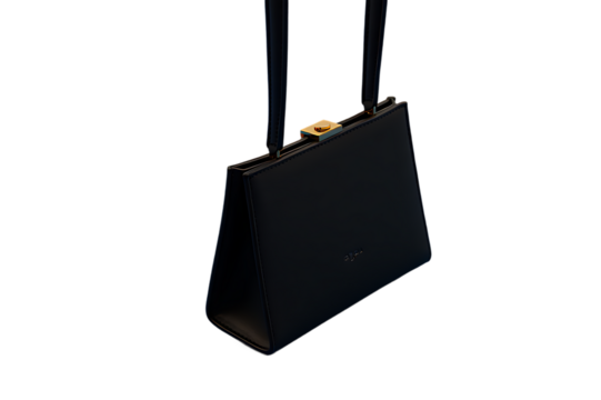 Black leather suitcase isolated on the transparent background.
