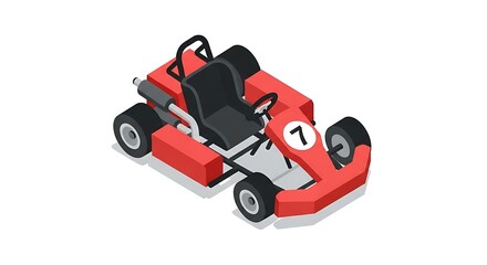 Fototapeta premium Isometric Red Go-Kart Illustration with Number Seven on White Background