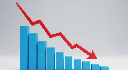 Bar graph with red arrow showing a downward trend in the market