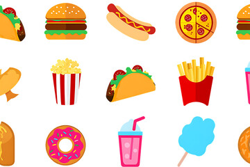 set of fast food collection on transparent background.