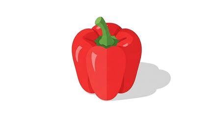 Red Bell Pepper Flat Design Illustration with Green Stem on White Background