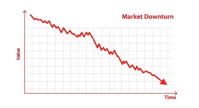 Market downturn graph with arrow isolated on white background