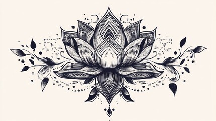 Ornate Lotus Flower: A Detailed Ink Drawing