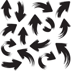 hand drawn brush arrow pack with directional strokes black vector icons for web print and branding