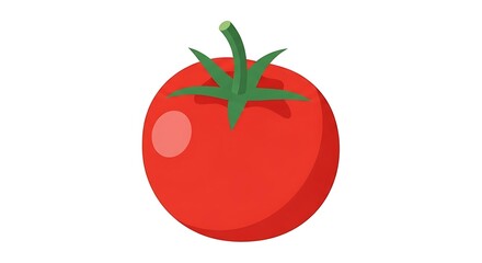 Vibrant Red Tomato with Green Stem and Top Isolated on White Background