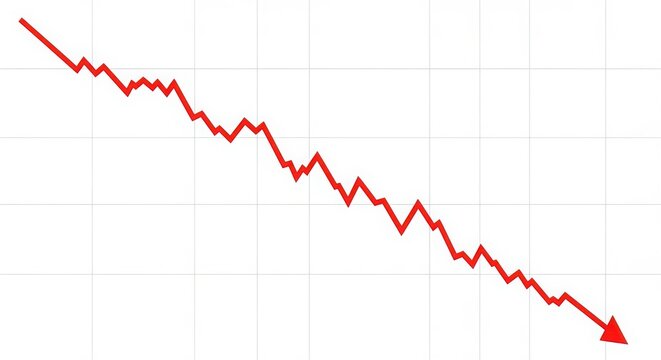 Stock market chart showing a downward trend isolated on white background