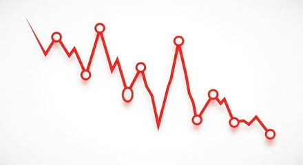 Red line graph showing a downward trend isolated on white background