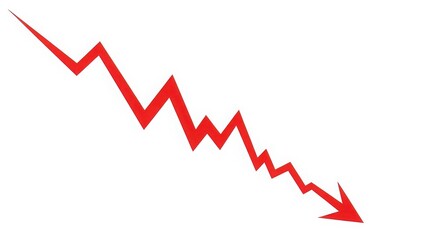 Red arrow pointing down isolated on white background