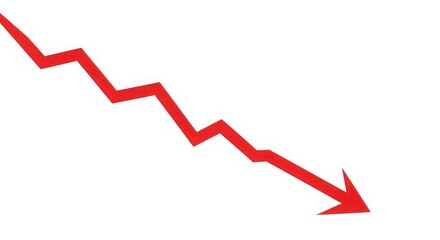 Red arrow pointing down isolated on white background