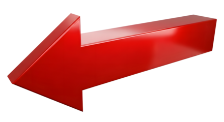 A shiny red arrow pointing to the left, isolated on transparent background