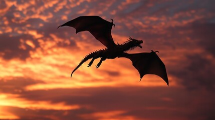 Majestic Dragon Soaring at Sunset