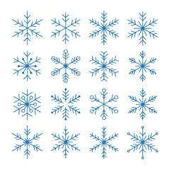 elegant blue snowflake vectors geometric winter patterns set of 16 icons for festive holiday decoration projects