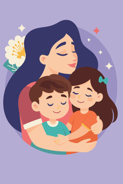 Adobe Ilustraci&oacute;n para tarjeta de madre abrazando hijos