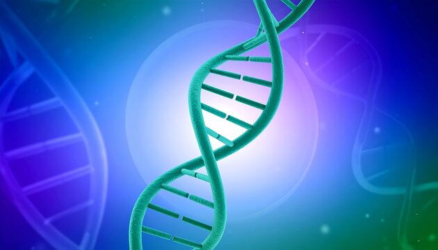 DNA double helix in vibrant blue and teal background